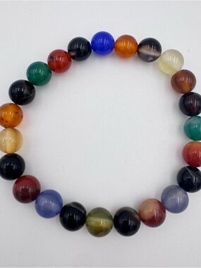 Multi-Color Beaded Stretch Bracelet Jewelry Mixed Agate Gemstone Good fortune
